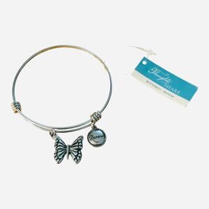 Butterfly Renew Charms on Sliding Charm Bracelet Silver Tone Retail Tag Attached